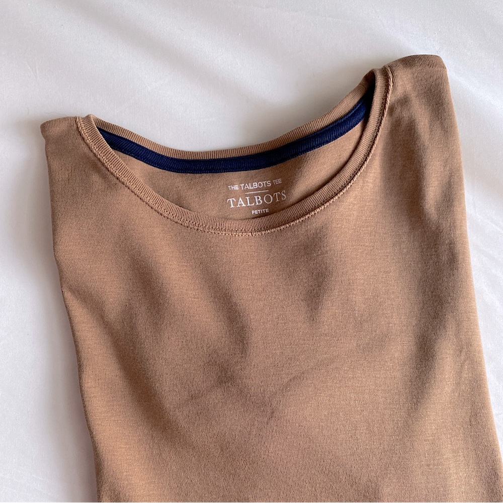 TALBOTS PIMA COTTON SHORT SLEEVE TEE SHIRT CLASSIC NEUTRAL Camel Brown PM
